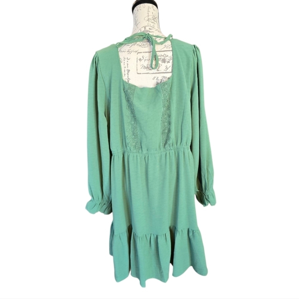 White Birch Green Ruffled Long Sleeve Boho Dress 2X - Picture 4 of 7